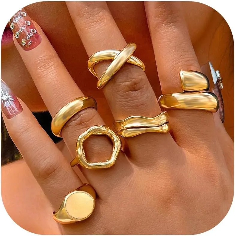 Long tiantian Chunky Gold Rings for Women Non Tarnish Silver Chunky Rings Gold Stackable Rings for Women Trendy Jewelry Gifts for Her
