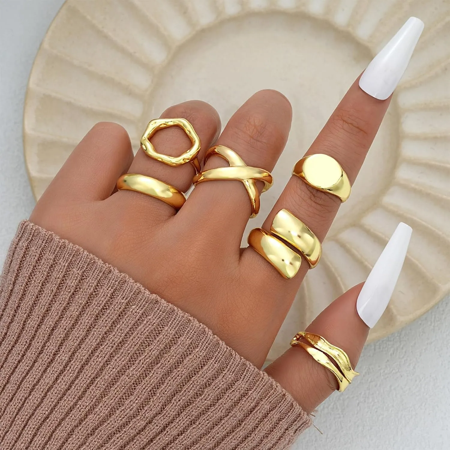 Long tiantian Chunky Gold Rings for Women Non Tarnish Silver Chunky Rings Gold Stackable Rings for Women Trendy Jewelry Gifts for Her
