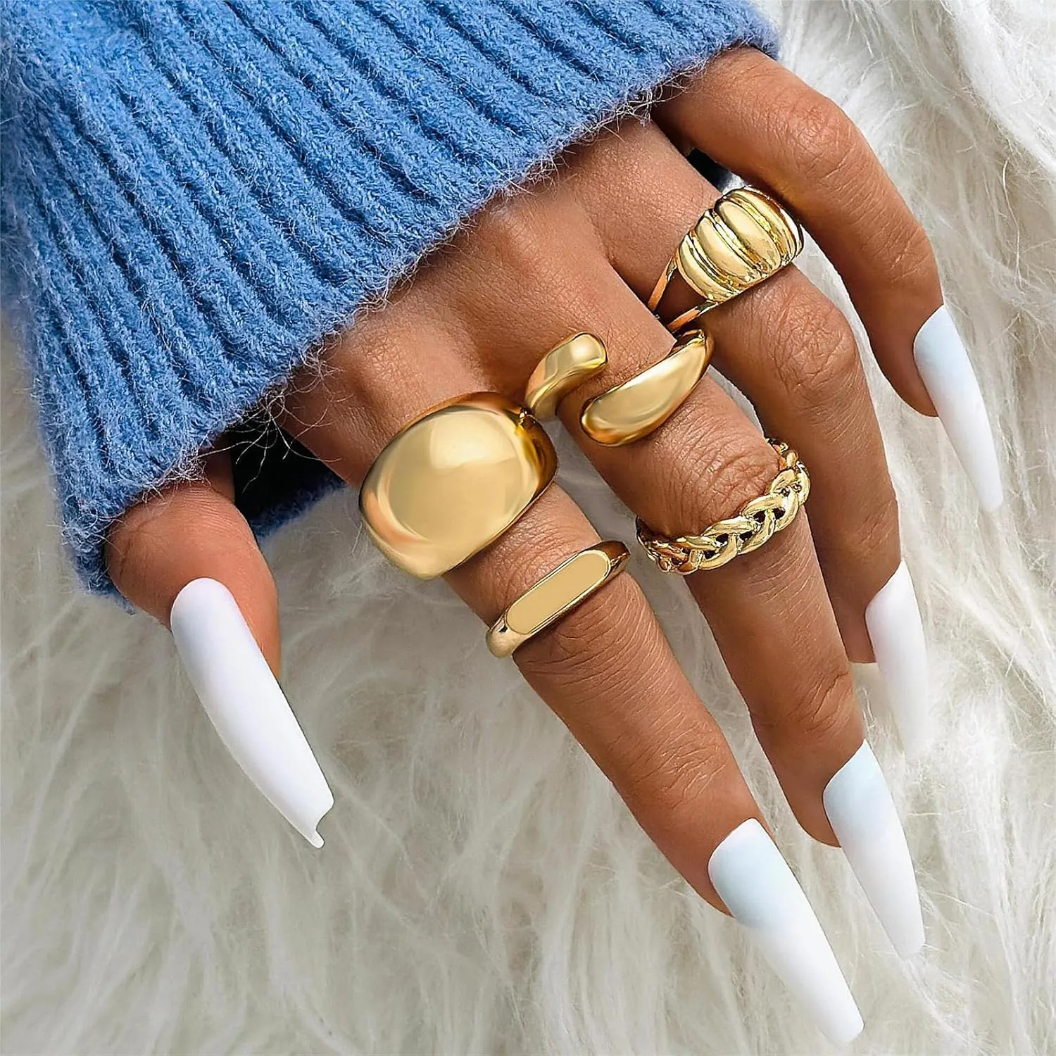 Long tiantian Chunky Gold Rings for Women Non Tarnish Silver Chunky Rings Gold Stackable Rings for Women Trendy Jewelry Gifts for Her