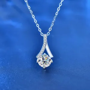 LOVCIA Lady Round Moissanite CZ Waterdrop 925 Sterling Silver Necklace