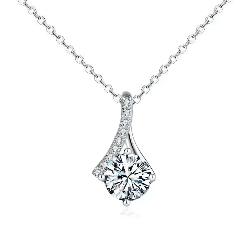 LOVCIA Lady Round Moissanite CZ Waterdrop 925 Sterling Silver Necklace