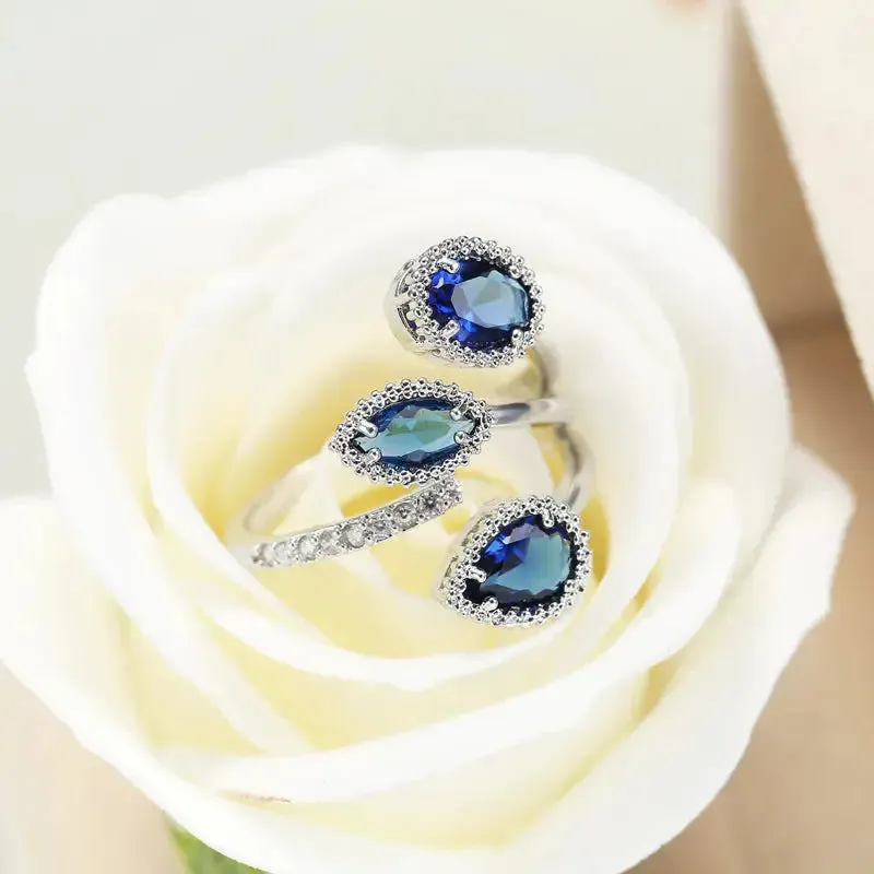 LOVCIA Oceanic Elegance Ring With Water Drop Blue Zircon Crystal