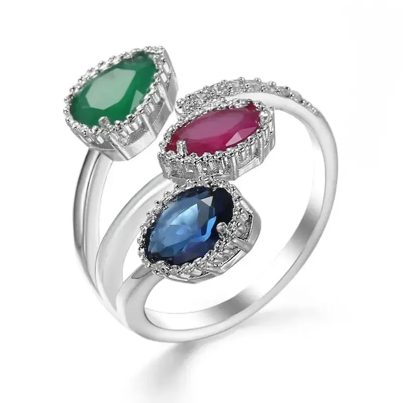 LOVCIA Oceanic Elegance Ring With Water Drop Blue Zircon Crystal