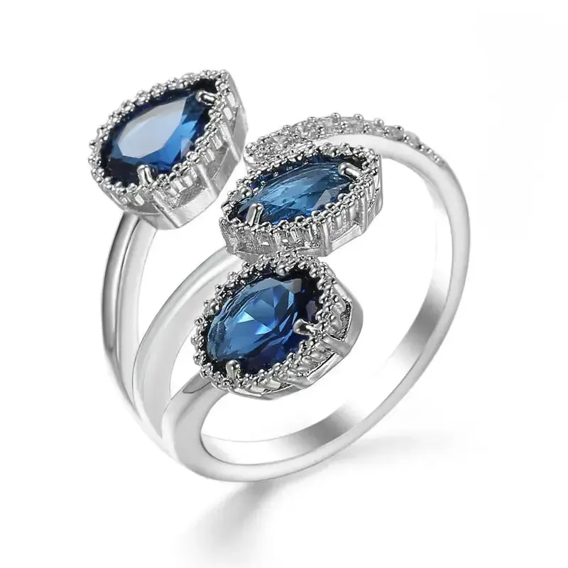 LOVCIA Oceanic Elegance Ring With Water Drop Blue Zircon Crystal
