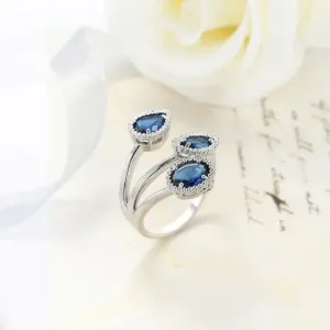 LOVCIA Oceanic Elegance Ring With Water Drop Blue Zircon Crystal
