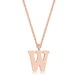 LOVCIA Rose Gold Stainless Steel Script W Initial Necklace with Rhodium Finish