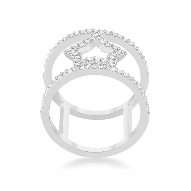 LOVCIA Stellar Chic 0.75ct CZ Rhodium-Plated Star Ring