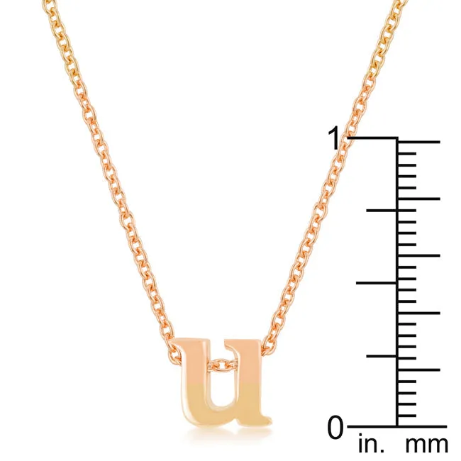LOVCIA U Initial Necklace with Rose Gold Tone Finish
