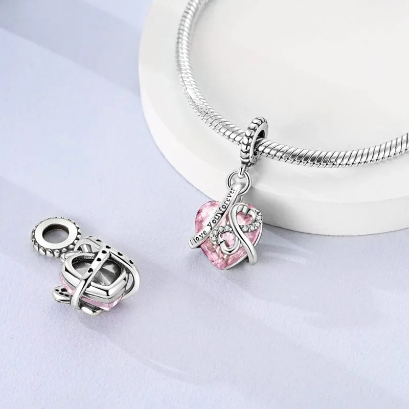 Love You Forever Pink Heart Charm