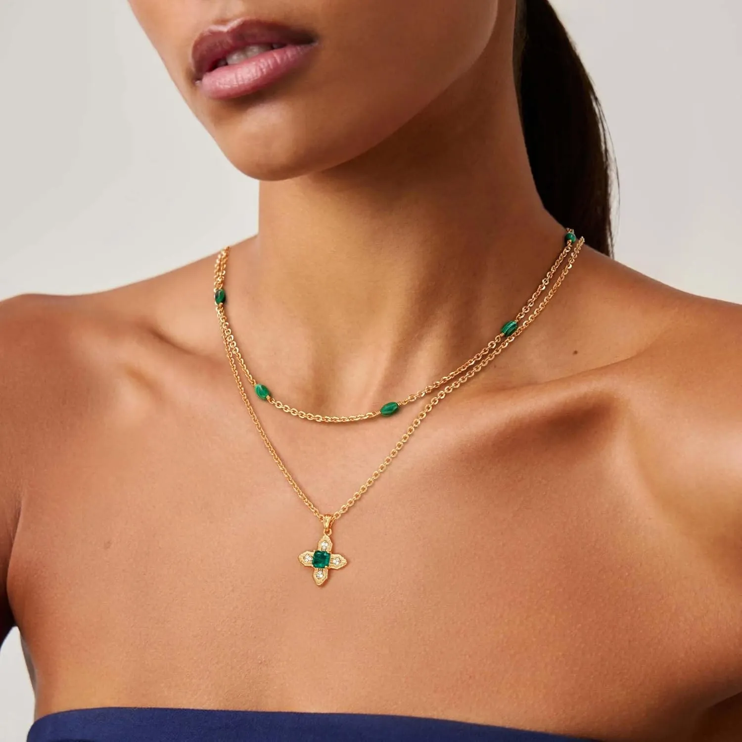 LOYATA Gold Layered Cross Necklaces for Women14K Gold Plated Cubic Zirconia Diamond Cross Necklace Dainty Layering Emerald Necklace Choker for Women Charm Cross Pendant Necklace Gold Jewelry for Women
