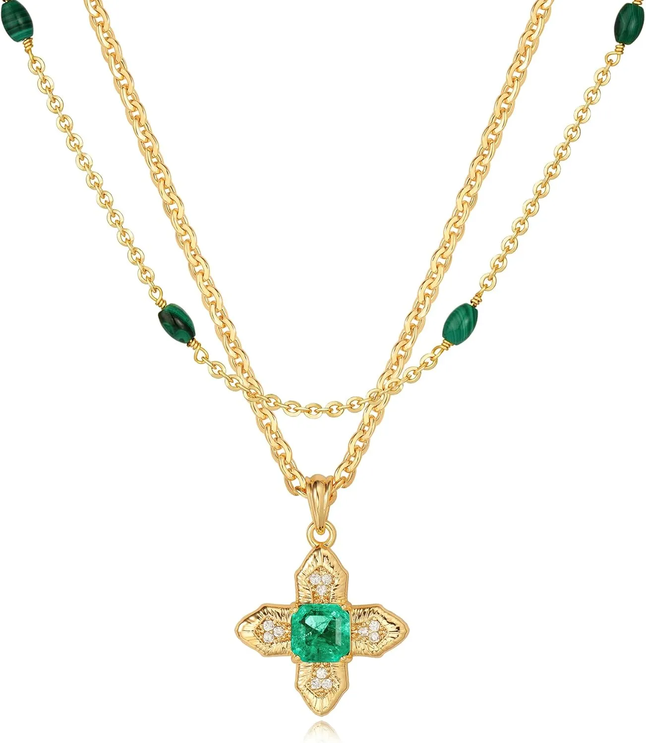 LOYATA Gold Layered Cross Necklaces for Women14K Gold Plated Cubic Zirconia Diamond Cross Necklace Dainty Layering Emerald Necklace Choker for Women Charm Cross Pendant Necklace Gold Jewelry for Women
