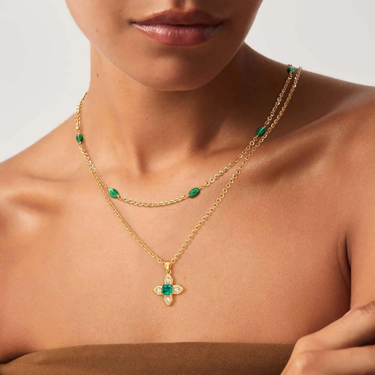 LOYATA Gold Layered Cross Necklaces for Women14K Gold Plated Cubic Zirconia Diamond Cross Necklace Dainty Layering Emerald Necklace Choker for Women Charm Cross Pendant Necklace Gold Jewelry for Women