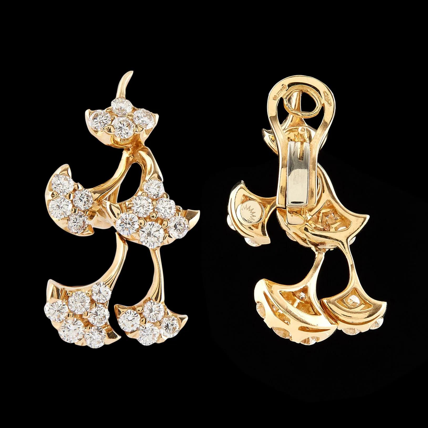 Luca Carati Diamond Floral 18k Yellow Gold Earrings