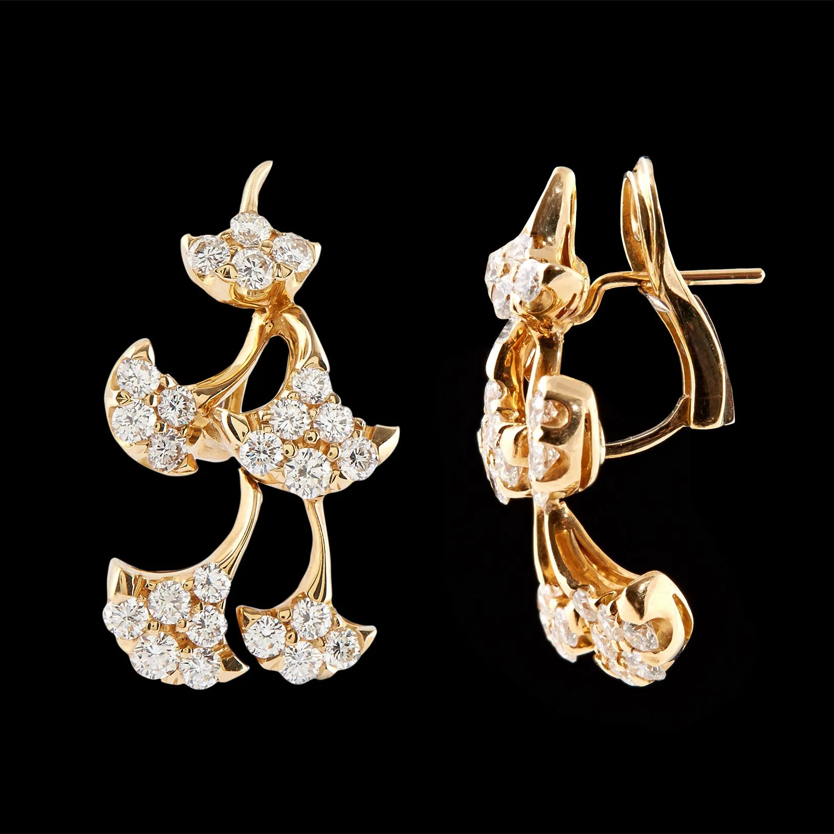 Luca Carati Diamond Floral 18k Yellow Gold Earrings