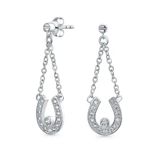 Lucky Equestrian CZ Stud Earrings with Pave Horseshoe Design, Western Jewelry