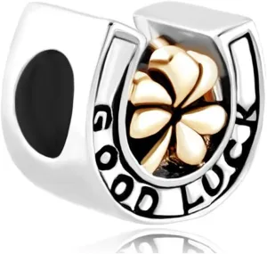 Lucky Horseshoe Charm Compatible with Pandora Charm Bracelets Women Gold Clover Silver Bead Family Friend Good Luck