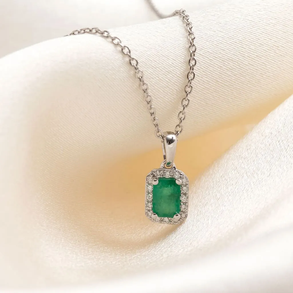 Lush Diamond & Emerald Necklace | 9ct White Gold