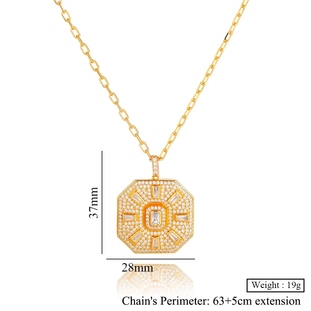 Luxury Exquisite Noble Chains Square Pendant Drop Necklace Jewelry for Women Girl
