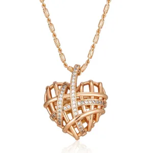 Luxury Filled 14K Rose Gold Wrapped Hollow Love Shape AAA Zircon Diamonds Necklace, Designer's Fine Jewellery