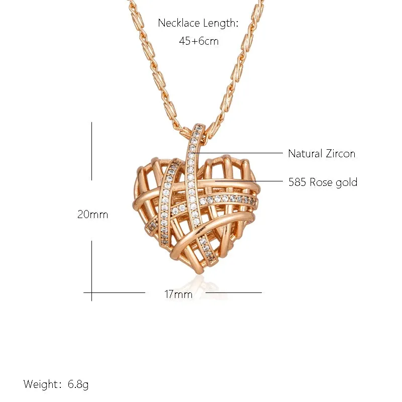 Luxury Filled 14K Rose Gold Wrapped Hollow Love Shape AAA Zircon Diamonds Necklace, Designer's Fine Jewellery