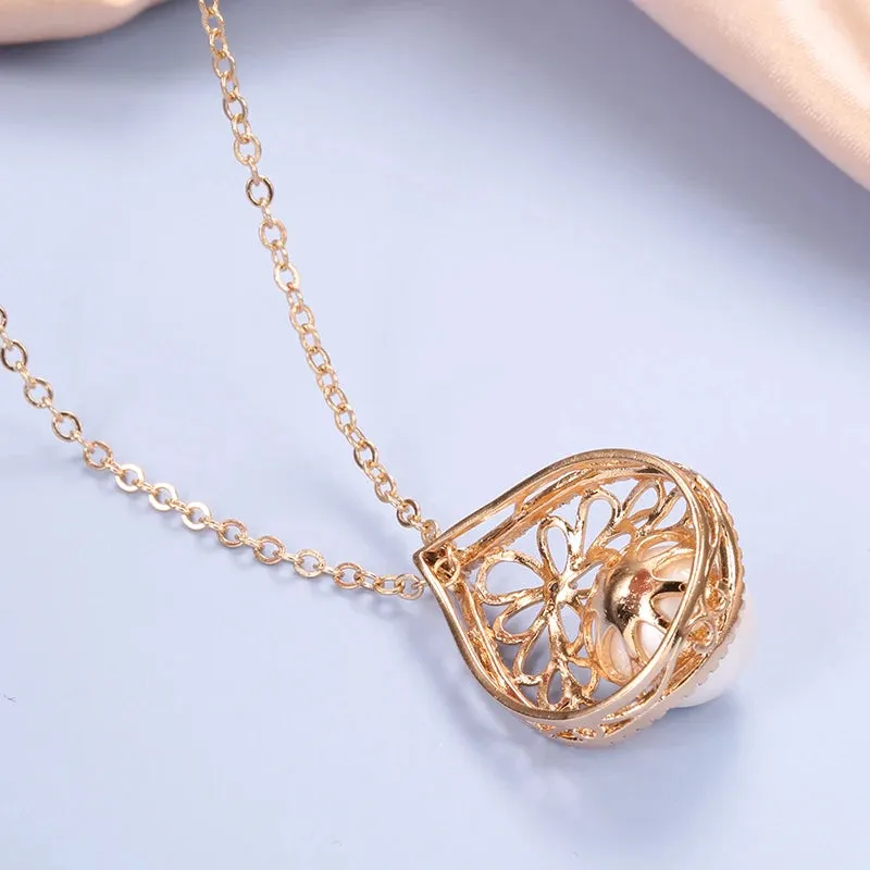 Luxury Water Drop Rolled 14K Rose Gold AAA Zircon Diamonds Pearl Necklace for Women -  Charming Fine Jewellery