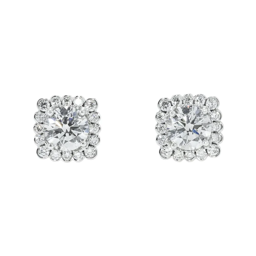 Lya 4 Carats Solitaire Halo Lab Grown Round Diamond Stud Earrings in 18K White Gold