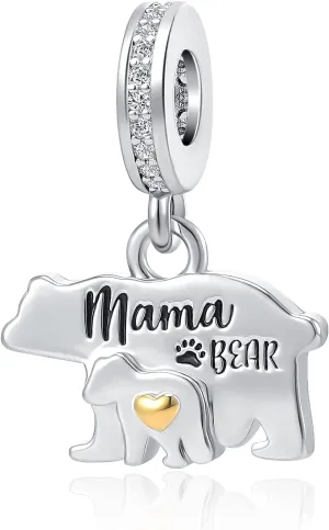 Mama Bear Charm for Pandora Bracelets Mother Daughter Son Charm Dangle Bead for Mom