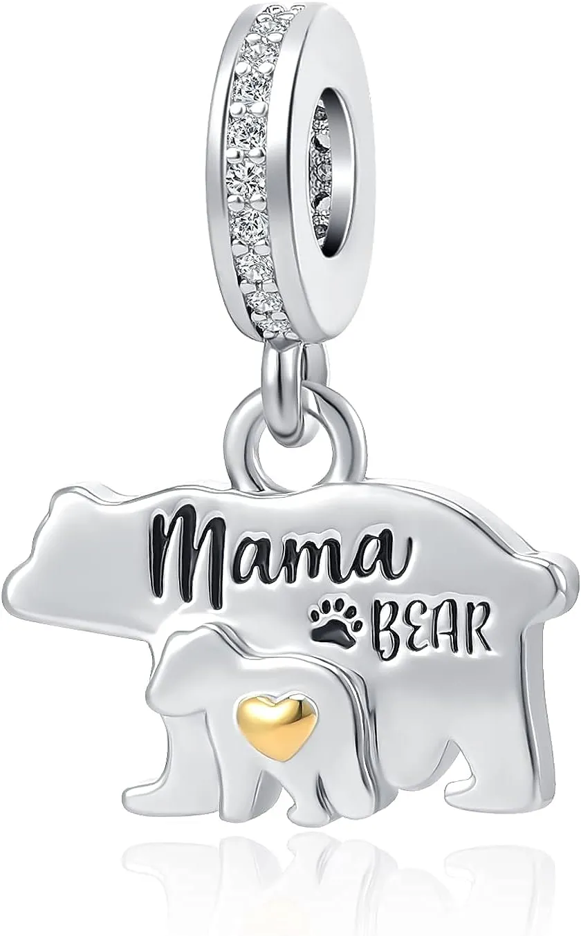 Mama Bear Charm for Pandora Bracelets Mother Daughter Son Charm Dangle Bead for Mom