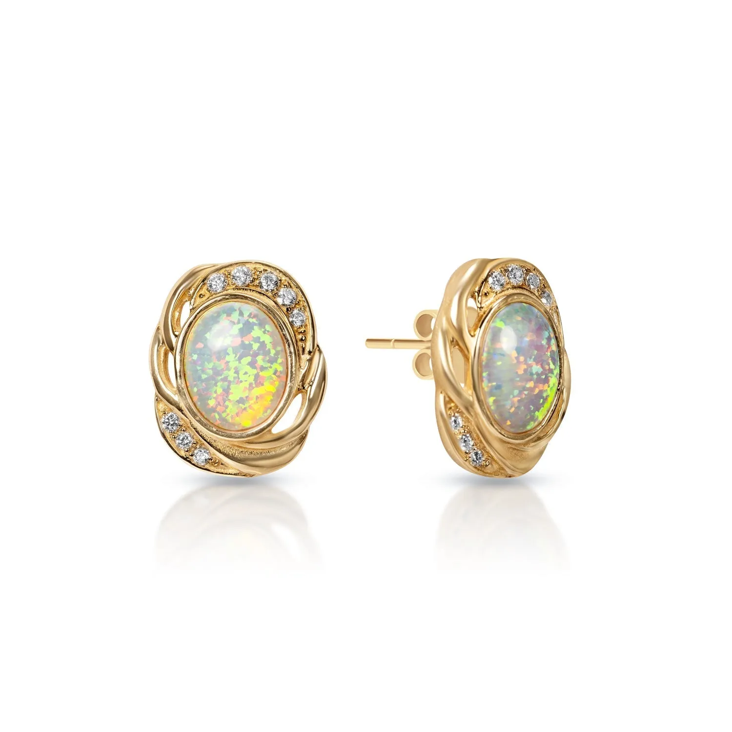 Mary 0.25 Carats 16 Round Oval Opal bottom Diamond Stud Earrings in 14k Yellow Gold