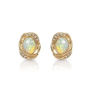 Mary 0.25 Carats 16 Round Oval Opal bottom Diamond Stud Earrings in 14k Yellow Gold