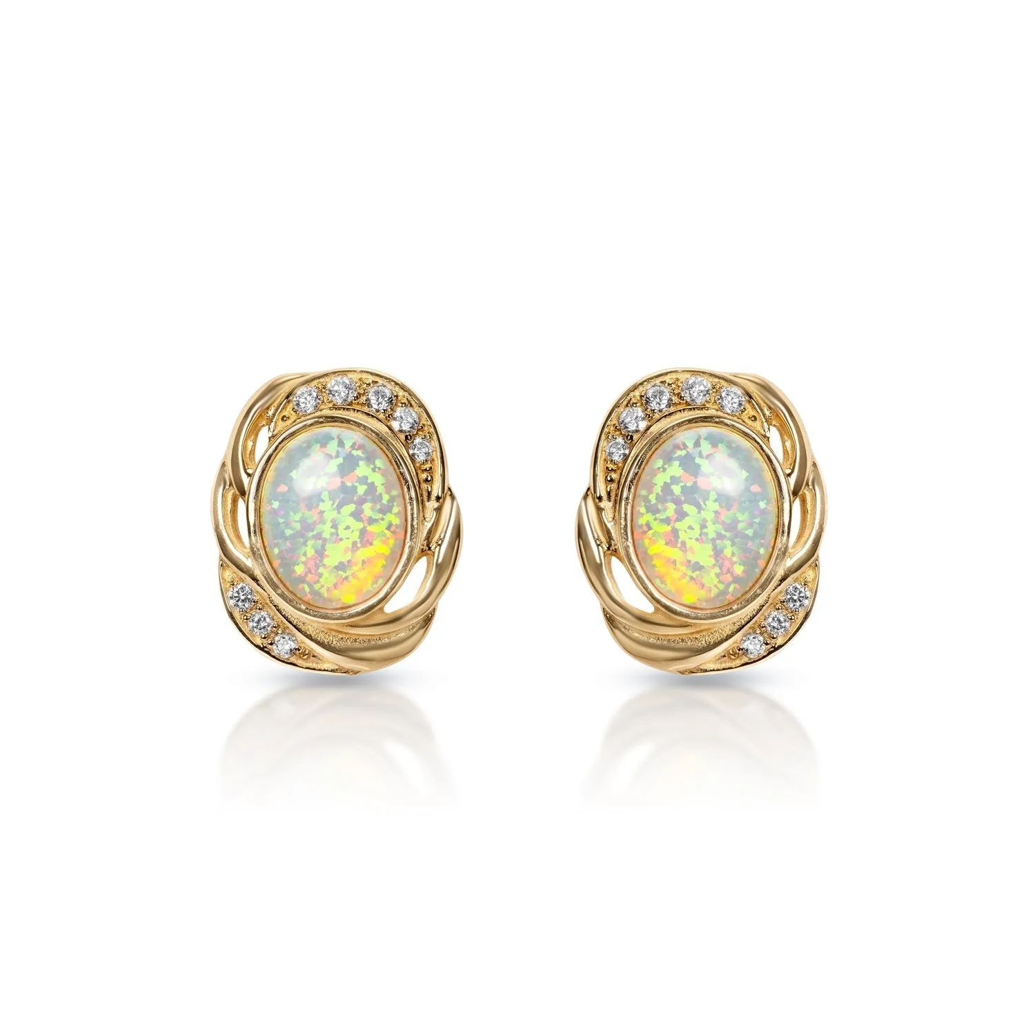 Mary 0.25 Carats 16 Round Oval Opal bottom Diamond Stud Earrings in 14k Yellow Gold