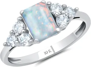 MAX   STONE 10k Gold Gemstone Rings for Women | Emerald Cut Birthstone Ring Anniversary Ring | Anti Tarnishing Cocktail Ring with Gift Box in Size 5 to 9