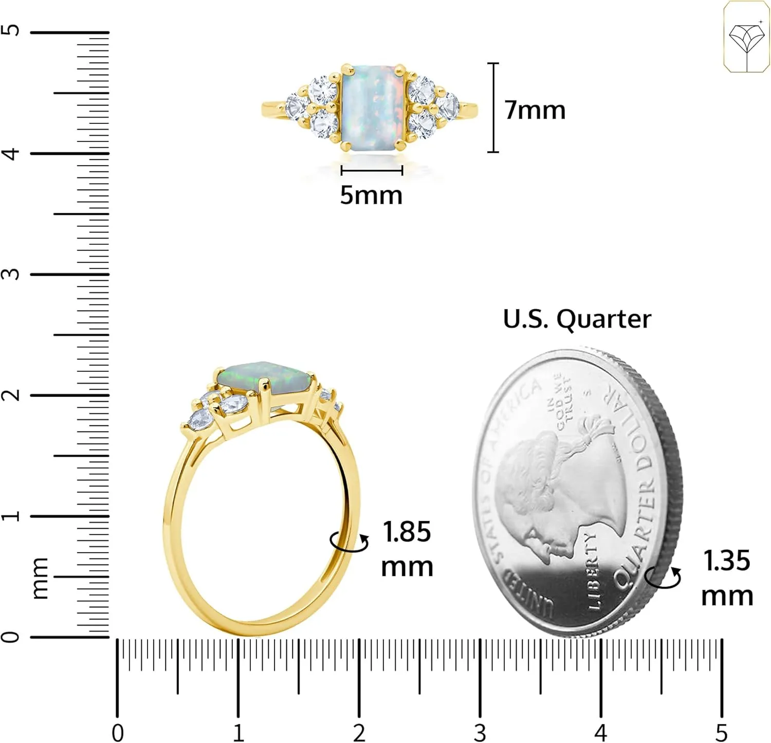 MAX   STONE 10k Gold Gemstone Rings for Women | Emerald Cut Birthstone Ring Anniversary Ring | Anti Tarnishing Cocktail Ring with Gift Box in Size 5 to 9