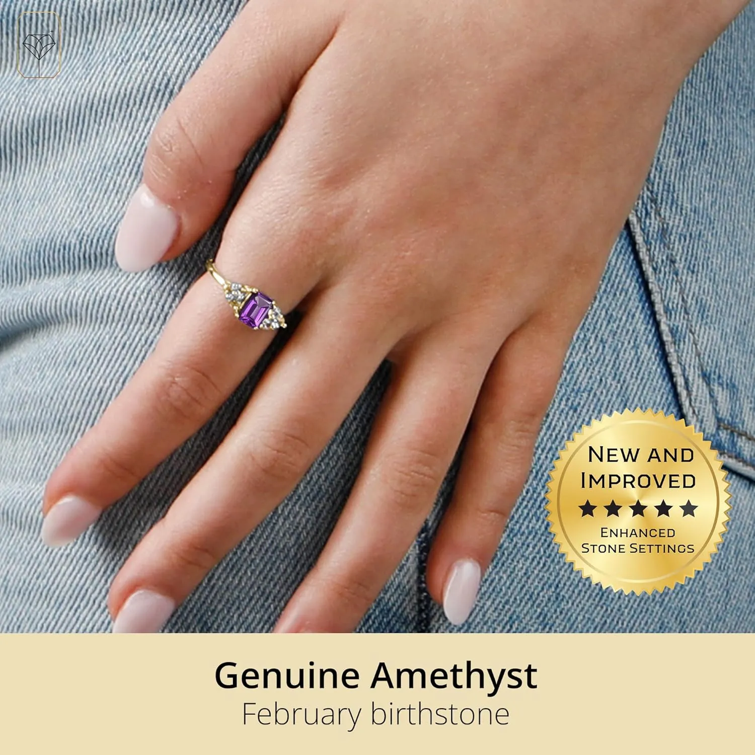 MAX   STONE 10k Gold Gemstone Rings for Women | Emerald Cut Birthstone Ring Anniversary Ring | Anti Tarnishing Cocktail Ring with Gift Box in Size 5 to 9