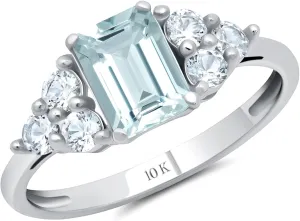 MAX   STONE 10k Gold Gemstone Rings for Women | Emerald Cut Birthstone Ring Anniversary Ring | Anti Tarnishing Cocktail Ring with Gift Box in Size 5 to 9