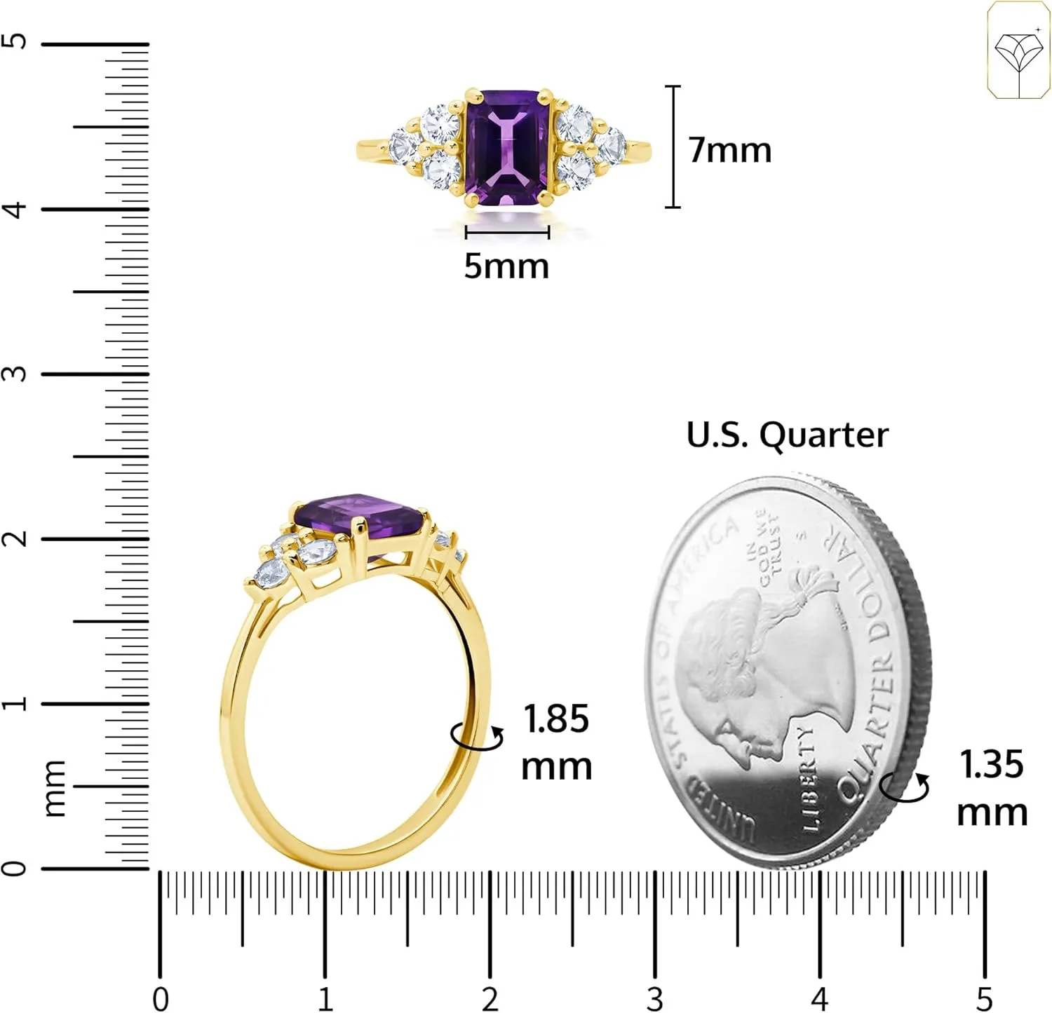 MAX   STONE 10k Gold Gemstone Rings for Women | Emerald Cut Birthstone Ring Anniversary Ring | Anti Tarnishing Cocktail Ring with Gift Box in Size 5 to 9