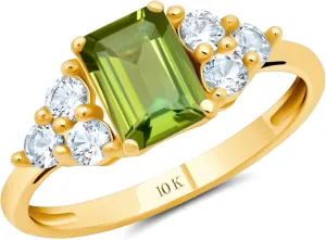 MAX   STONE 10k Gold Gemstone Rings for Women | Emerald Cut Birthstone Ring Anniversary Ring | Anti Tarnishing Cocktail Ring with Gift Box in Size 5 to 9