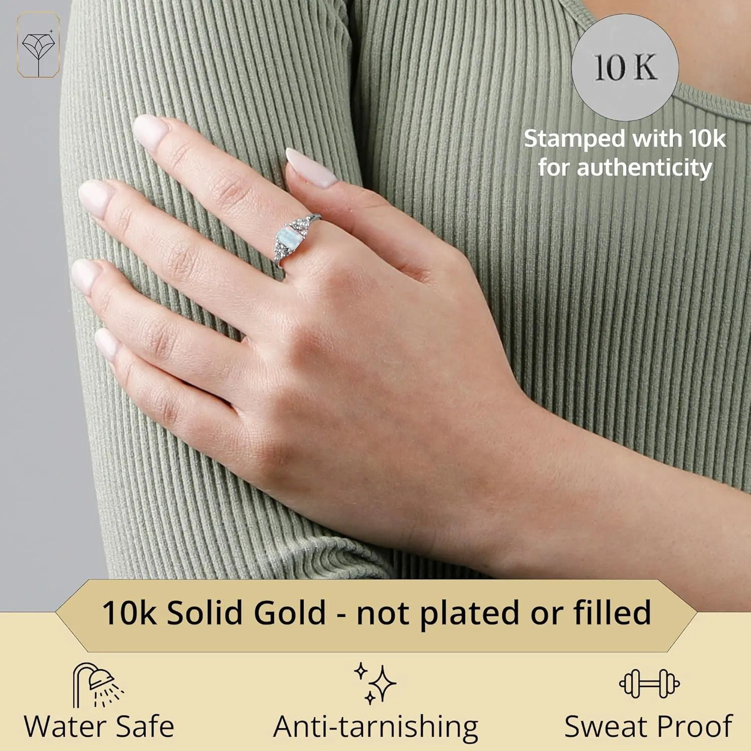 MAX   STONE 10k Gold Gemstone Rings for Women | Emerald Cut Birthstone Ring Anniversary Ring | Anti Tarnishing Cocktail Ring with Gift Box in Size 5 to 9