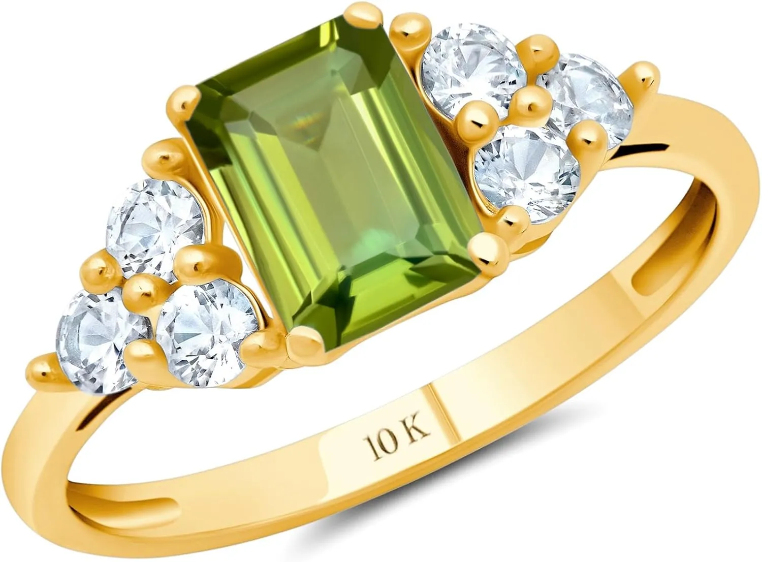 MAX   STONE 10k Gold Gemstone Rings for Women | Emerald Cut Birthstone Ring Anniversary Ring | Anti Tarnishing Cocktail Ring with Gift Box in Size 5 to 9