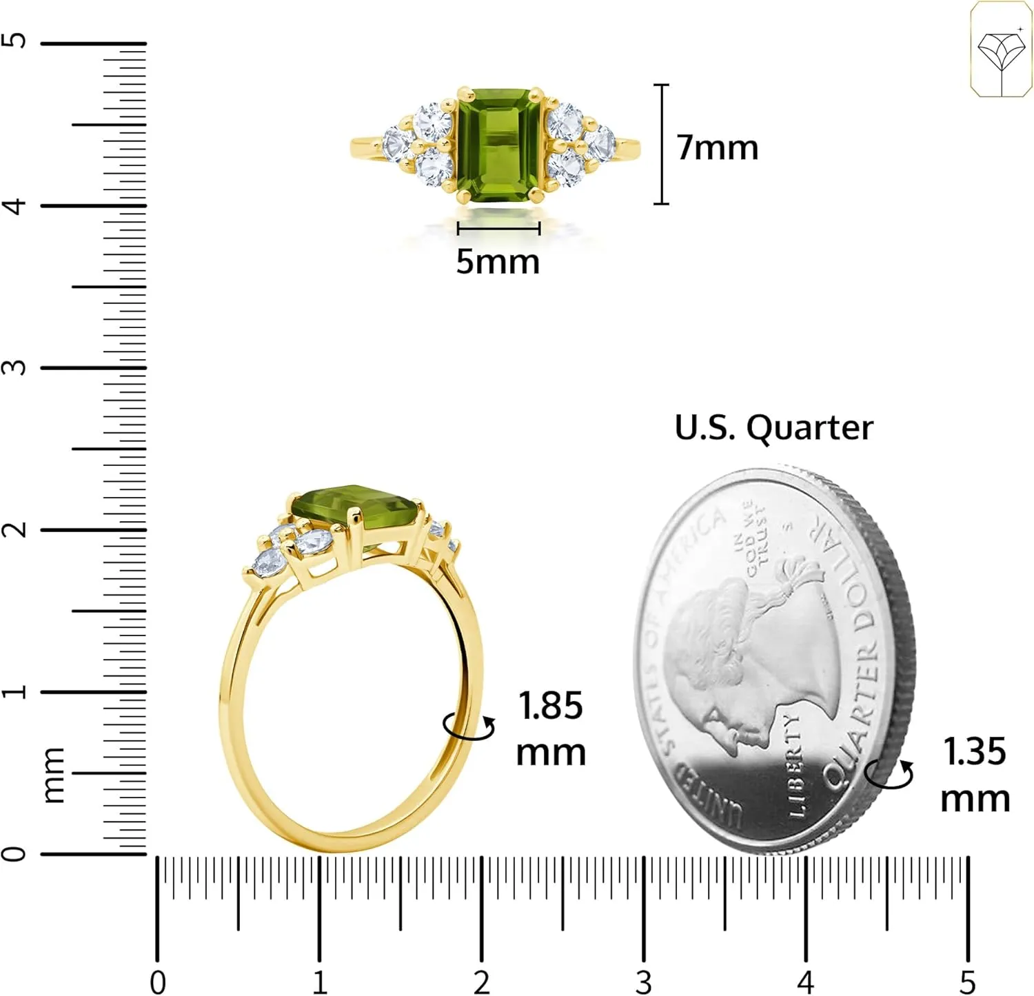 MAX   STONE 10k Gold Gemstone Rings for Women | Emerald Cut Birthstone Ring Anniversary Ring | Anti Tarnishing Cocktail Ring with Gift Box in Size 5 to 9
