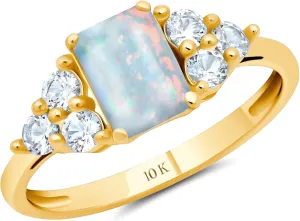 MAX   STONE 10k Gold Gemstone Rings for Women | Emerald Cut Birthstone Ring Anniversary Ring | Anti Tarnishing Cocktail Ring with Gift Box in Size 5 to 9
