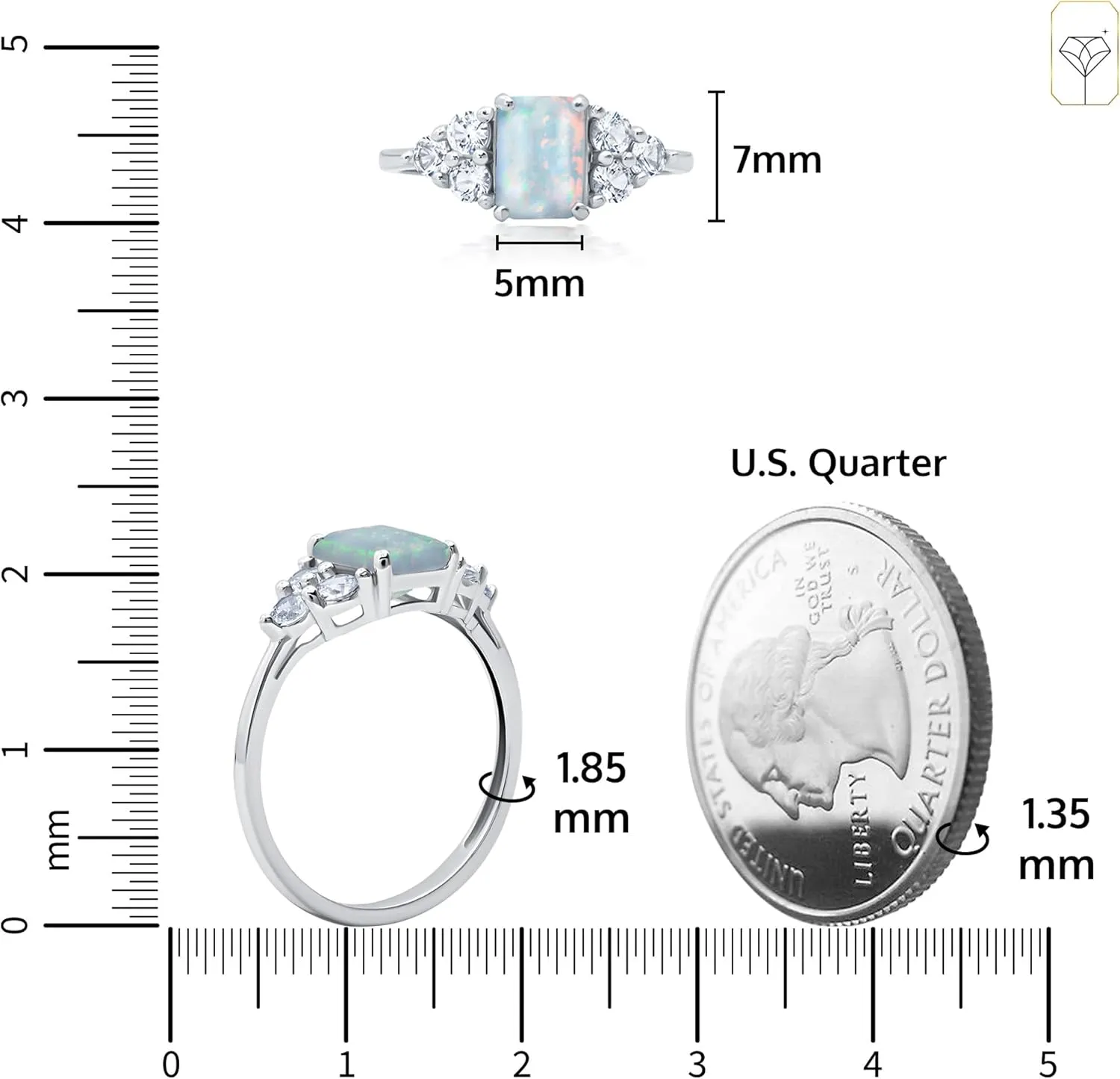 MAX   STONE 10k Gold Gemstone Rings for Women | Emerald Cut Birthstone Ring Anniversary Ring | Anti Tarnishing Cocktail Ring with Gift Box in Size 5 to 9