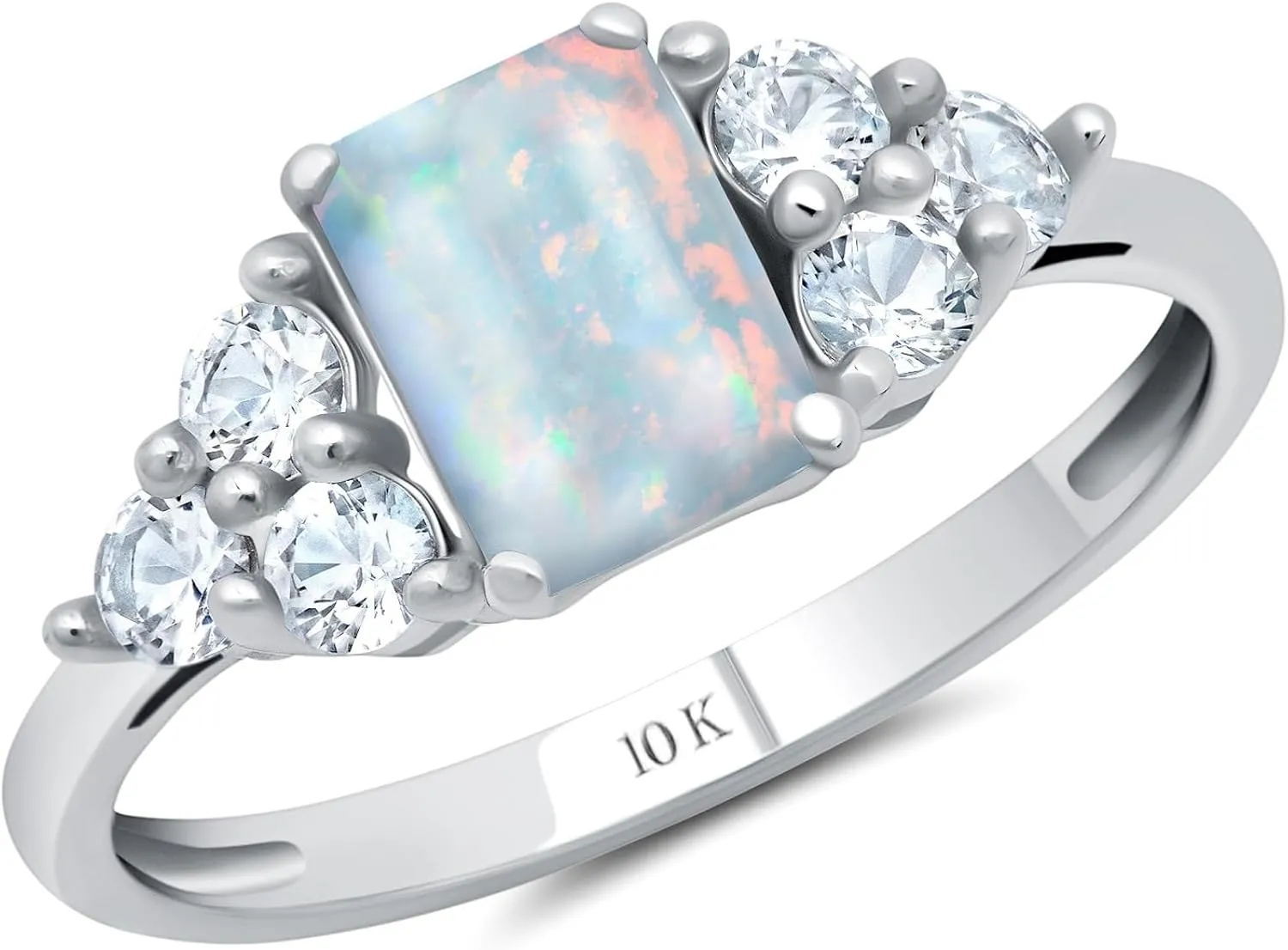 MAX   STONE 10k Gold Gemstone Rings for Women | Emerald Cut Birthstone Ring Anniversary Ring | Anti Tarnishing Cocktail Ring with Gift Box in Size 5 to 9