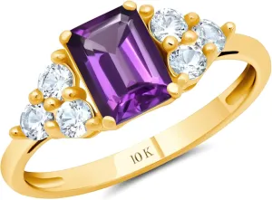 MAX   STONE 10k Gold Gemstone Rings for Women | Emerald Cut Birthstone Ring Anniversary Ring | Anti Tarnishing Cocktail Ring with Gift Box in Size 5 to 9