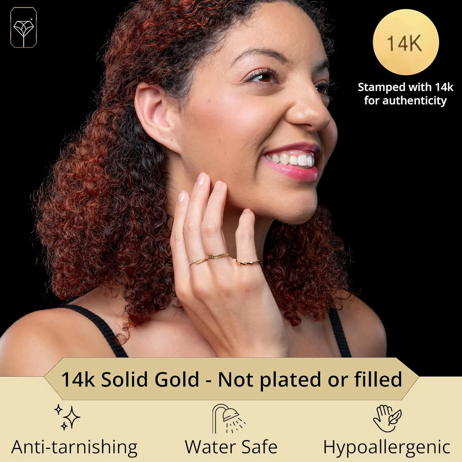 MAX   STONE 14K Yellow Gold Ring for Women Rope Twist | Anti-Tarnishing Real 14kt Gold Womens Rings | Hypoallergenic Stackable Rings in Size 6 to 8