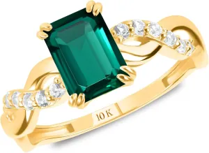 MAX   STONE Solid 10K Gold Emerald Cut Gemstone Rings for Women with Twisted Band | Birthstone Rings in Size 6 to 8 | Anti Tarnishing Statement Cocktail Ring with Gift Box