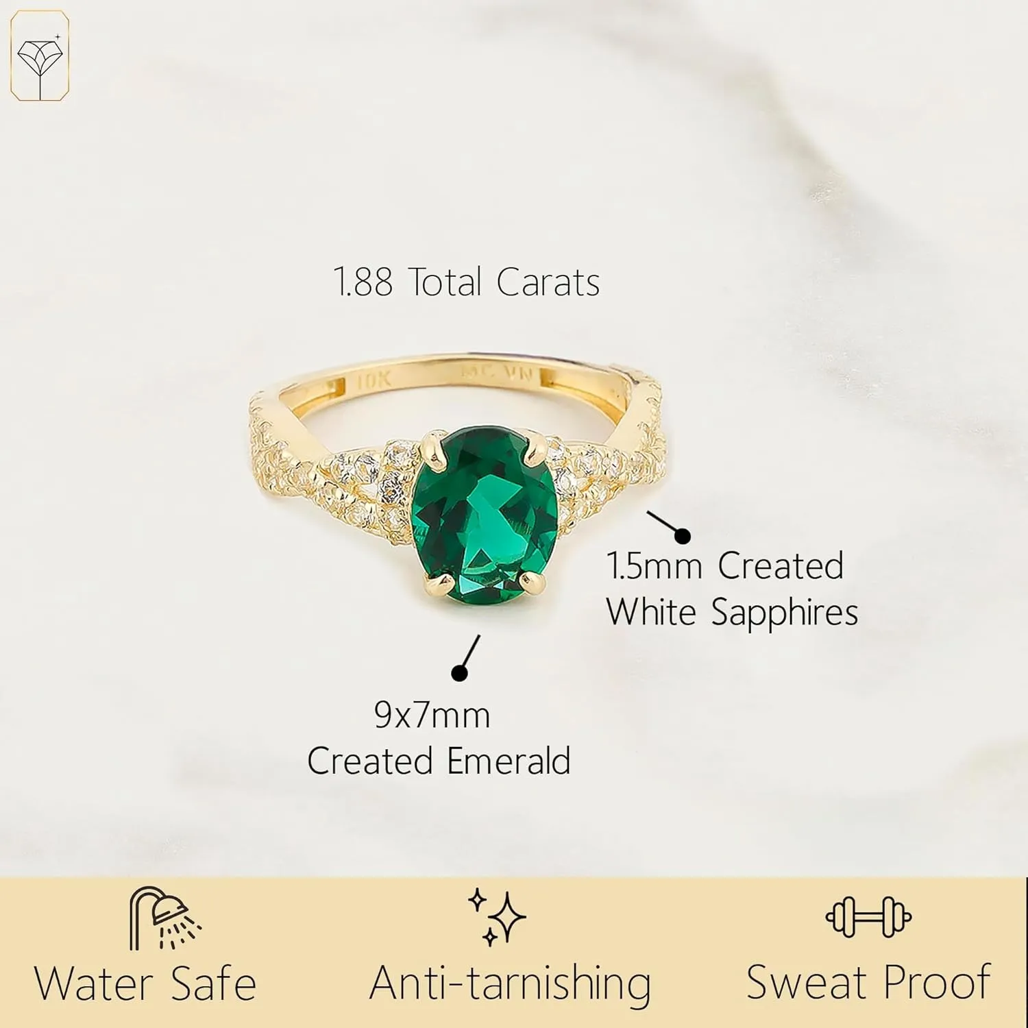 MAX   STONE Solid 10K Gold Gemstone Rings for Women| Birthstone Rings in Size 6 to 8 | Anti Tarnishing Real 10kt Gold Statement Cocktail Ring with Gift Box