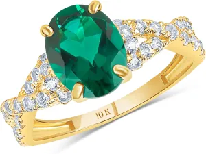MAX   STONE Solid 10K Gold Gemstone Rings for Women | Oval Cut Birthstone Rings in Size 6 to 8 | Anti Tarnishing Real 10kt Gold Statement Cocktail Ring with Gift Box