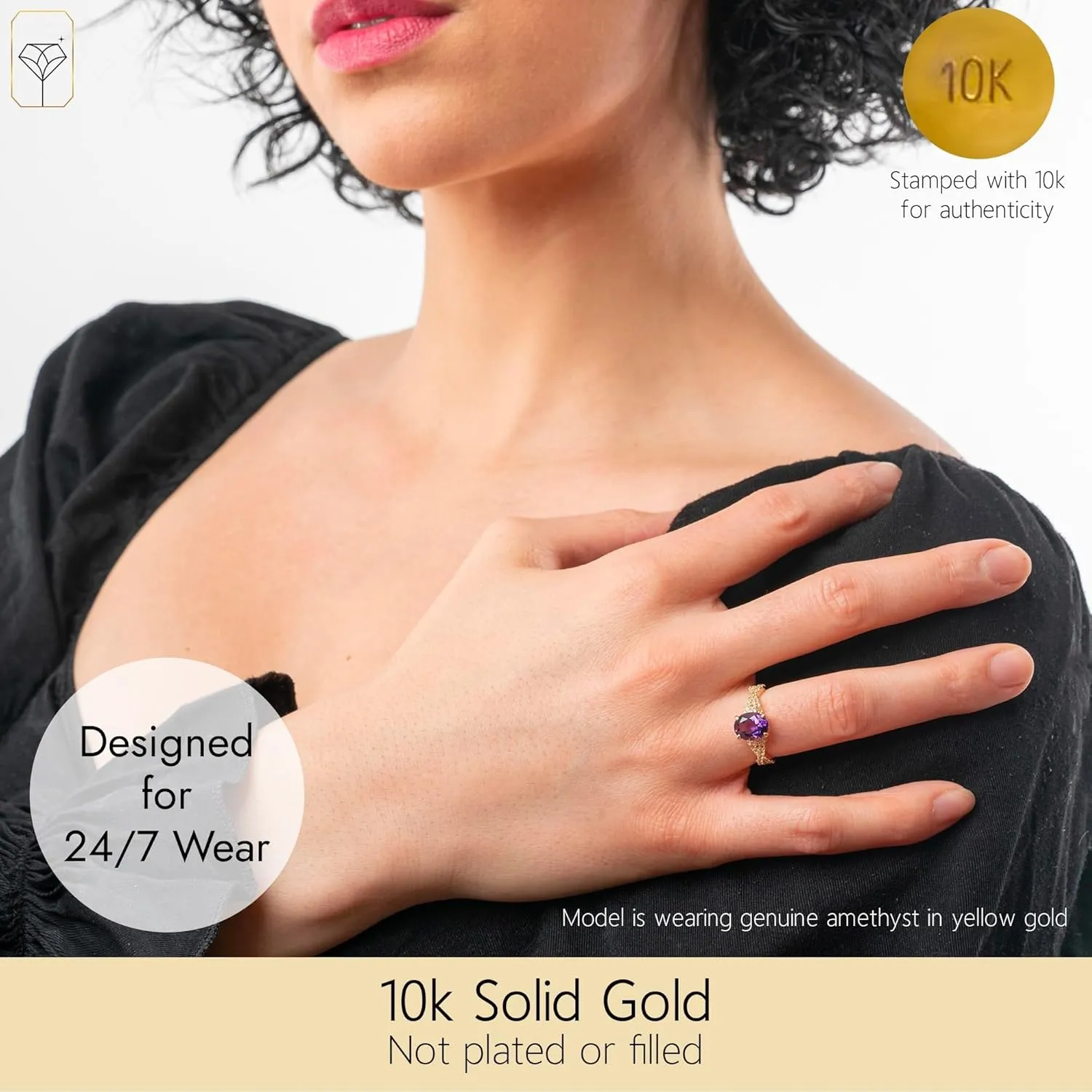 MAX   STONE Solid 10K Gold Gemstone Rings for Women | Oval Cut Birthstone Rings in Size 6 to 8 | Anti Tarnishing Real 10kt Gold Statement Cocktail Ring with Gift Box