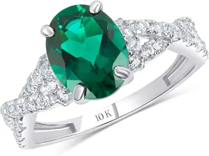 MAX   STONE Solid 10K Gold Gemstone Rings for Women | Oval Cut Birthstone Rings in Size 6 to 8 | Anti Tarnishing Real 10kt Gold Statement Cocktail Ring with Gift Box